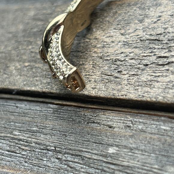 Coach Womens Gold Tone Crystal Pave Script Vine Hinge Bangle Bracelet - Picture 12 of 16